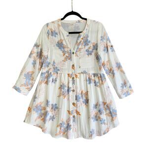 Olivaceous Womens Peasant Tunic Blouse Size Small Floral Cotton Babydoll Button